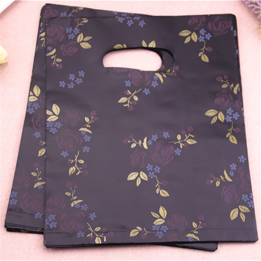 New Design Wholesale 100pcs/lot 20*25cm Black Luxury Vintage Shopping Plastic Bags Favors Boutique Gift Packaging