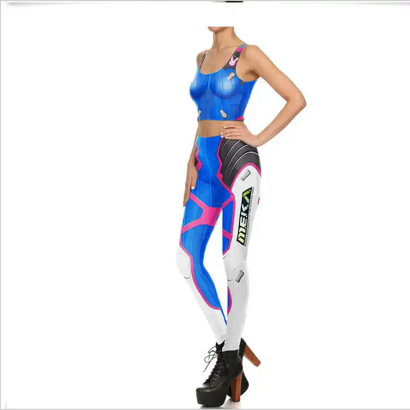 SzBlaZe Womens Game Ow Dva Cosplay Costume 3d Print Slim Games Tops And Pants D.va Leggings Clothing Tight Bodysuit