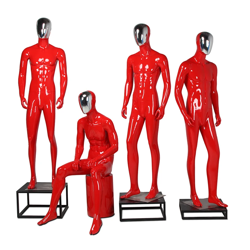 High-grade Personality Color Men Model Full-body Clothing Fiberglass Mannequin With Electroplated Face