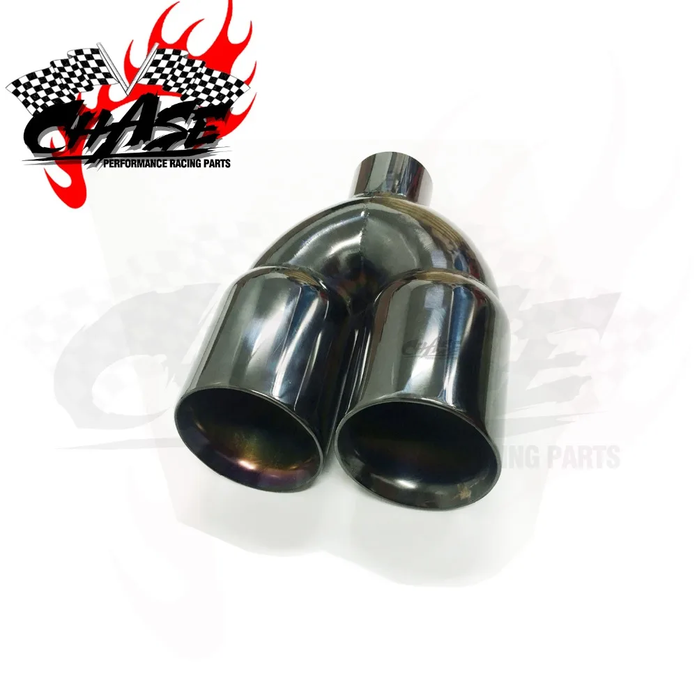 Double Out 51mm dia Dual Car Auto Muffler Tail Pipe Exhaust Tip 1 to 2 Silencer Stainless Steel 201 Blue or Black 1PC