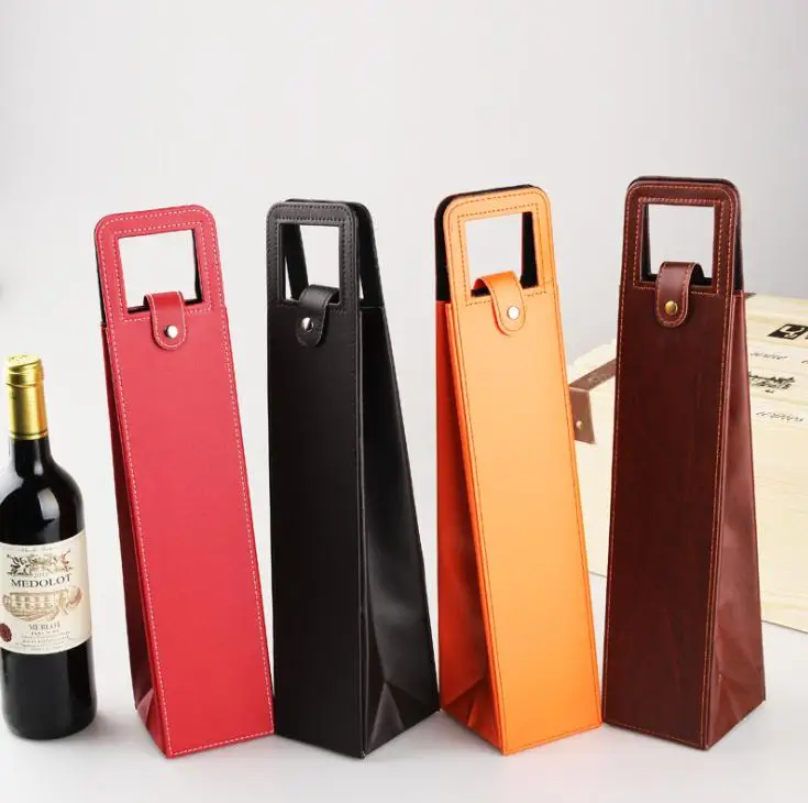 

100pcs Luxury Portable PU Leather Wine Bags Red Wine Bottle Packaging Case Gift Storage Boxes With Handle Bar Accessories SN048
