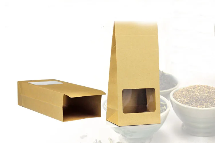 10*23.5*6cm 20pcs Quality packaging Kraft paper Stand Up bag Food Square window box Bags of nuts/Tea/Cake/Cookies/Coffee bags