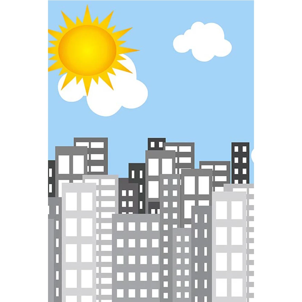 

Light Blue Sky Clouds Sun Cartoon Super Hero Backdrop City Buildings Baby Newborn Children Party Themed Photo Booth Backgrounds