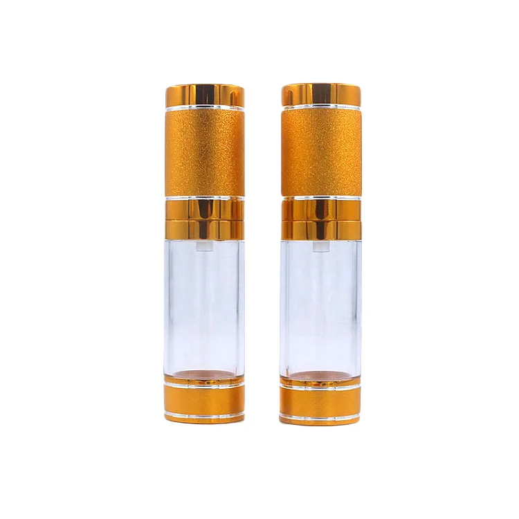 

20pcs/lot Plastic Transparent Vacuum Bottle 15ml Gold Cover Empty Water Emulsion Packing Bottle