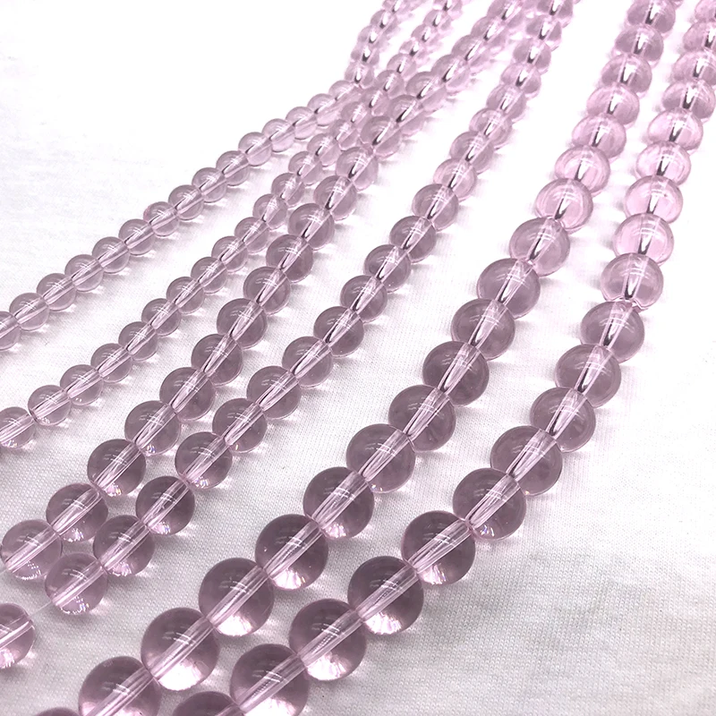 Smooth Pink Glass Stone Round Loose Beads 6 8 10 MM Pick Size Fit Diy Handmade Beads For Jewelry Making Wholesale