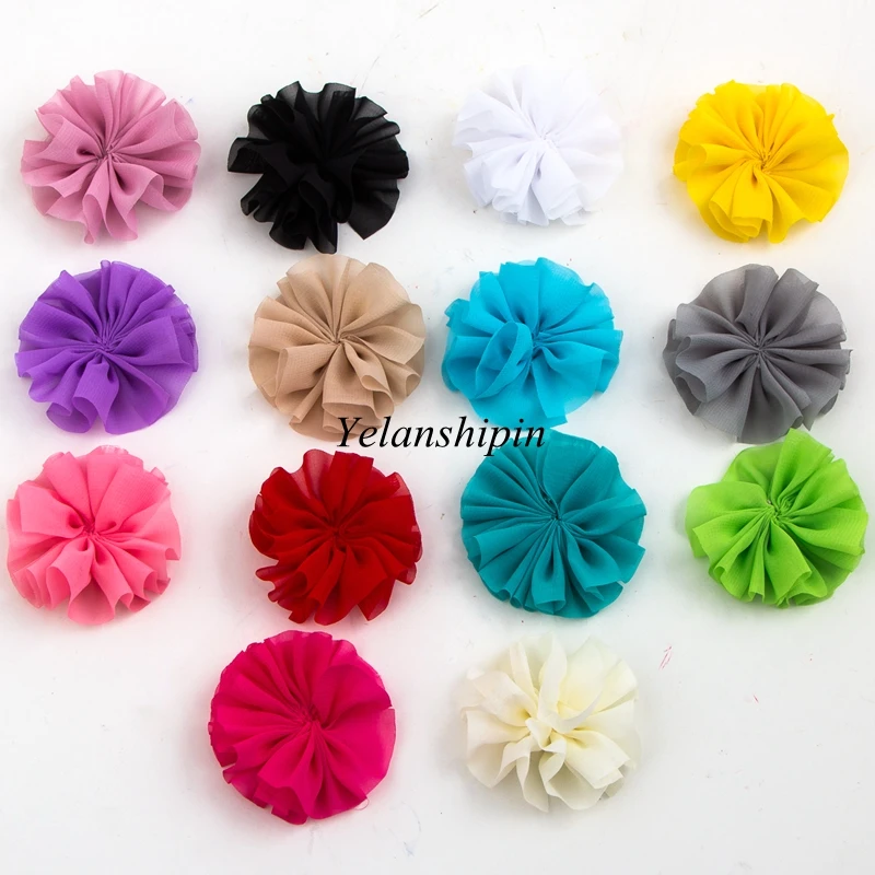 10pcs/lot 6.5cm 15colors Hair Clips Chiffon Ballerina Hair Flower For Girl Accessories Artificial Fabric Flowers For Headbands