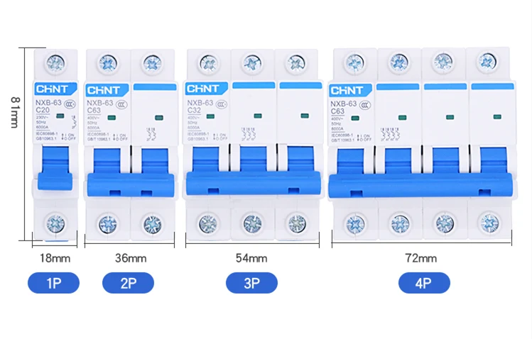 Interruptor de circuito pequeño CHNT NXB-63, interruptor de aire DZ47, 1P, 2P, 3P, 4P, 1A ~ 125A, tipo C, interruptor de seguridad para el hogar, Envío Gratis