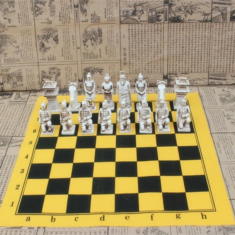 Antique Chess Large Chess Pieces Leather Chessboard Terracotta Resin Chess Pieces Character Modeling Parent-child Gifts Yernea