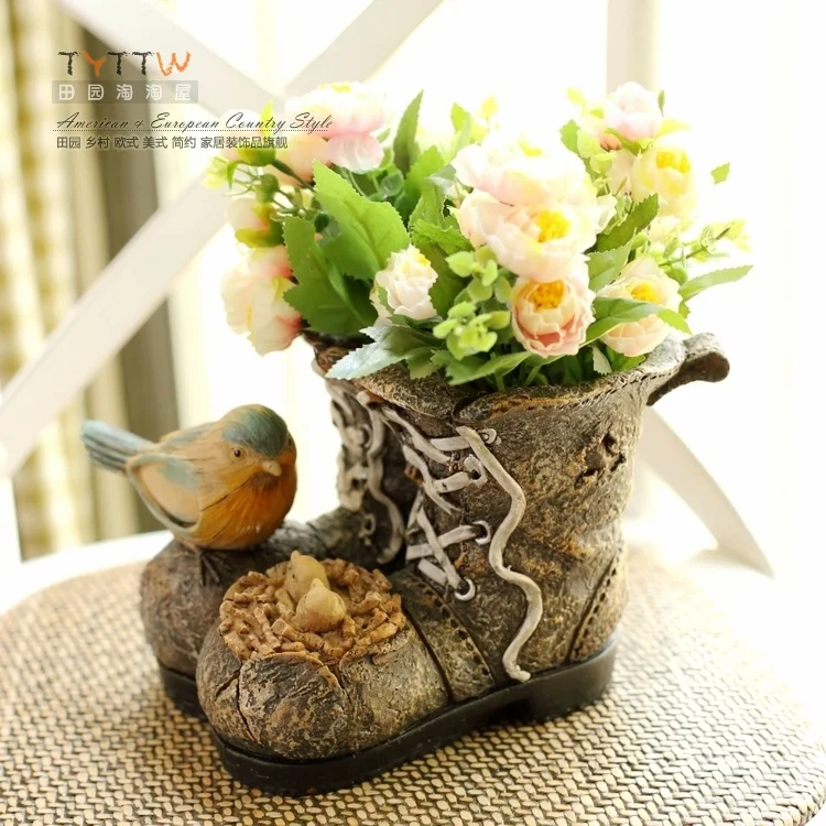 Free Shipping Pastoral Style Big Boots Bird High Quality Do Old Resin Decoration,restaurant/Balcony/Room Decoration Flowerpot