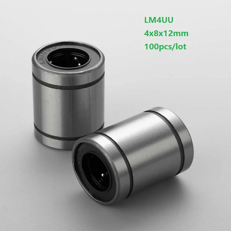 

100pcs/lot LM4UU LM4 4mm 4x8x12mm linear motion bushing bearings for 3D printer parts cnc router guide