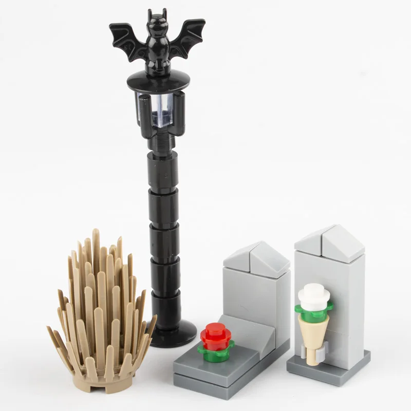 MOC Building Blocks Street Light Graveyard Accessory City Parts Bricks Cemetery Animal Snake Bat Grass Rose Plant Halloween D033