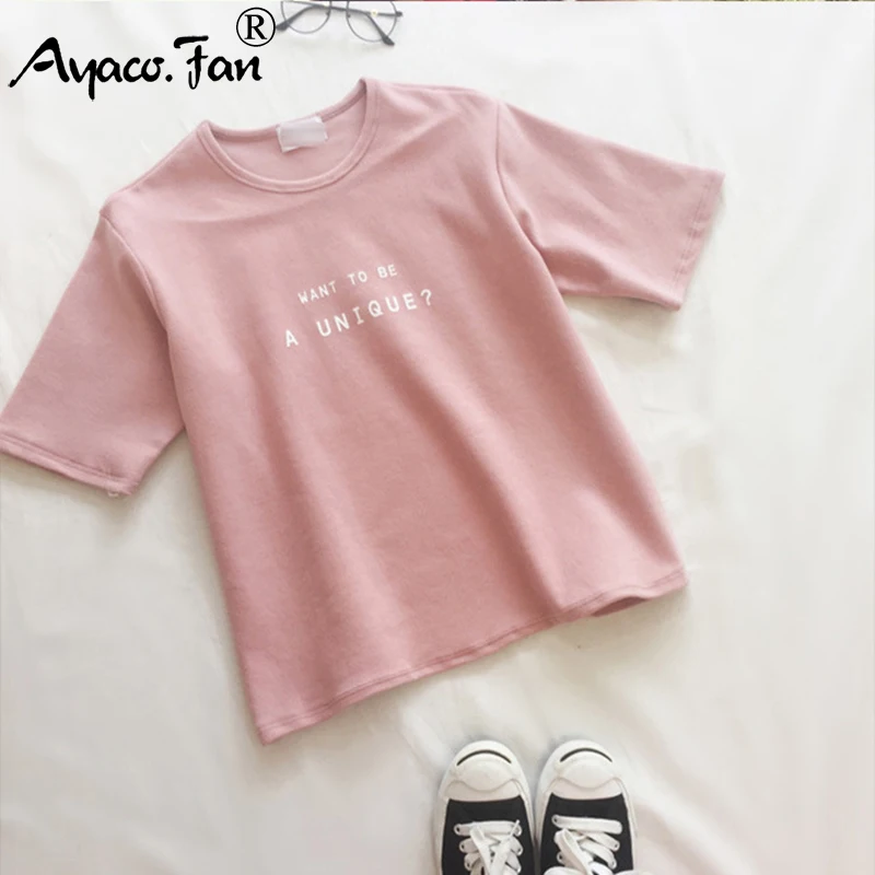 Summer Short Sleeve Soft T-Shirt 2019 New O-Neck Letter Print Loose Women T-Shirts Girls Lady T-Shirt Casual Student Tops Tee