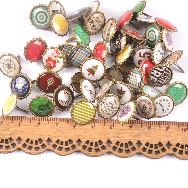 30PCs mix Pattern Bronze Diy Brads Scrapbooking Embellishment Fastener Brad Metal Crafts Decoration 15x15mm cp2259