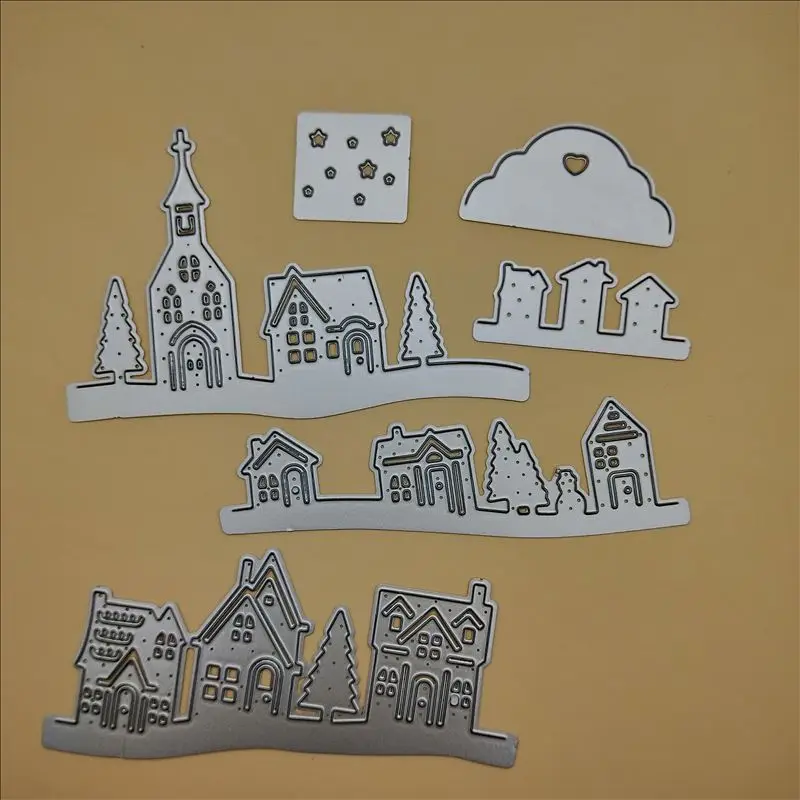 House Metal Cutting Dies Stencils Scrapbooking Cutting Stencil Craft Dies Hometown Village Building Card Making Die Cuts