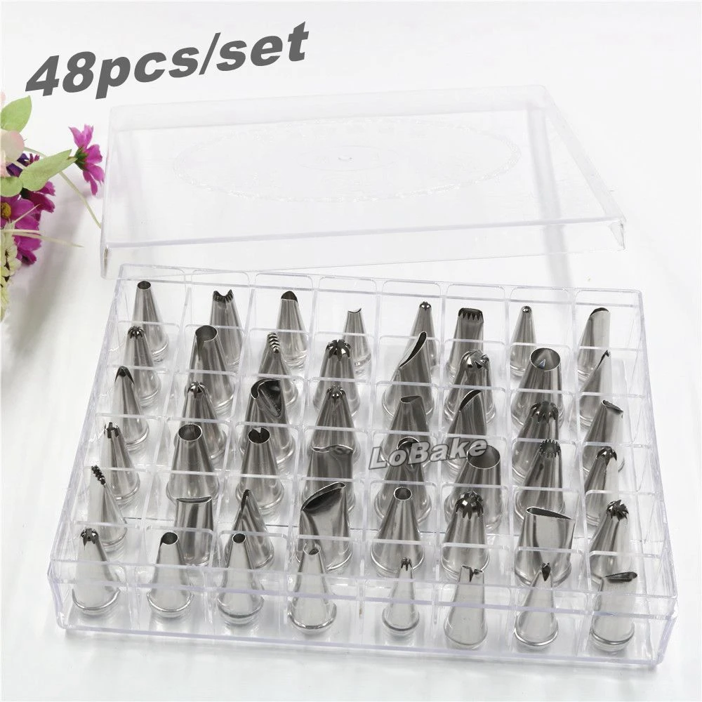 (48pcs/set) Stainless steel various styles cream puff pastry tube nozzle flower paiting piping tips DIY cake decoration tools