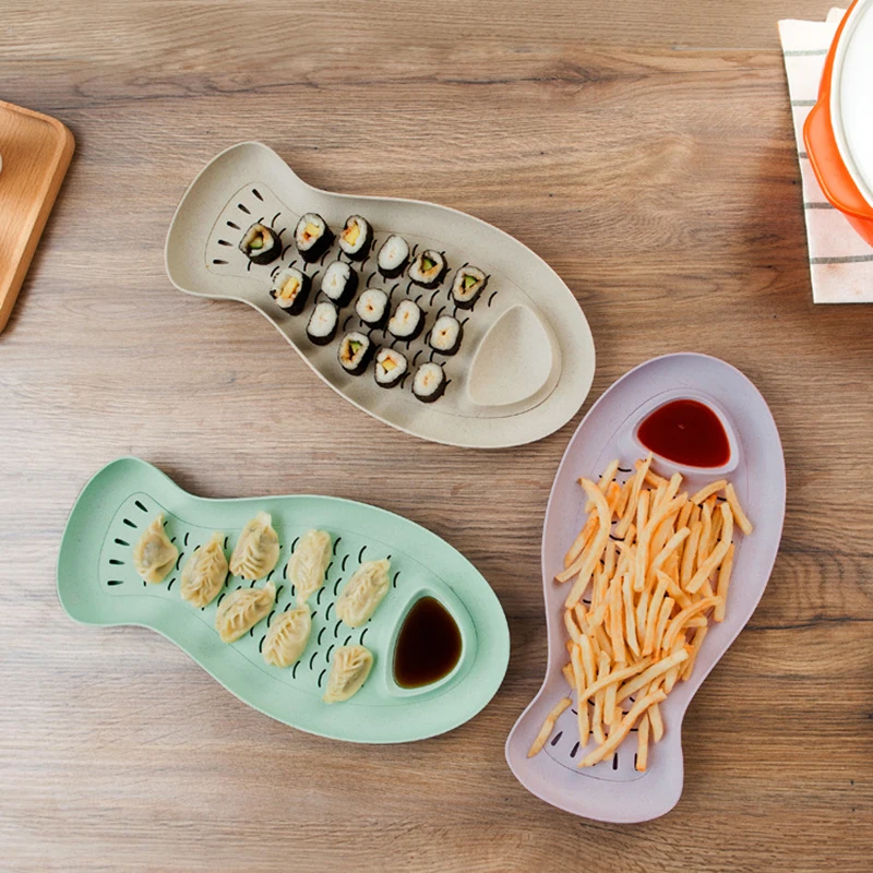 Creative Wheat Straw Fish Shape Dumpling Plate, Small Sauces Dish, Fries Fast Food Tray, Sushi Dish, Health Family Tableware