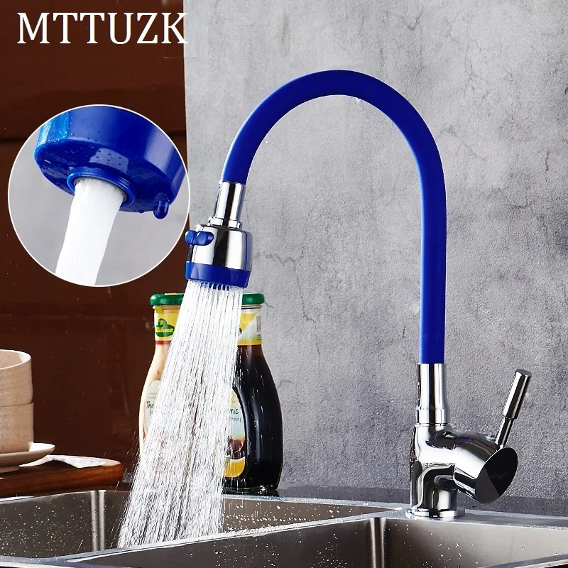 

MTTUZK Solid Brass Kitchen Faucet Silica Gel Any Direction Rotating Hot Cold Water Taps Multi-color Universal Faucets Torneira