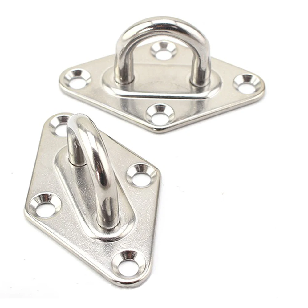 JEAZEA M6 M8 304 Stainless Steel 304 Diamond Shaped Pad Eye Plates Staple Ring Hook Loop For Home Boat Marine Yacht Shade Sail