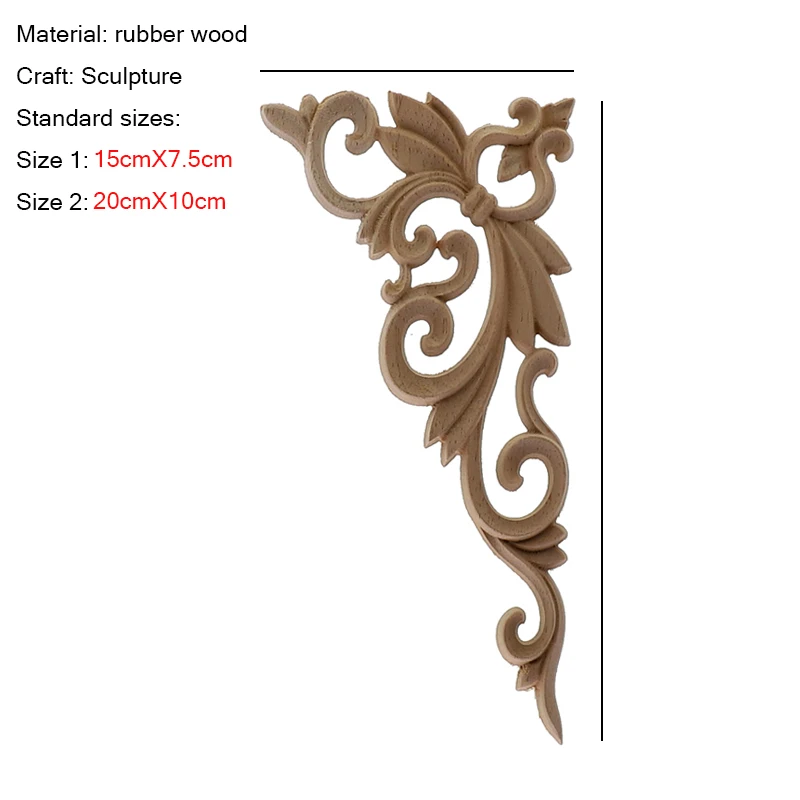 VZLX Wood Carving Furniture Applique Corner Onlay  Door Cabinet Unpainted European Style Wood Carved Appliques