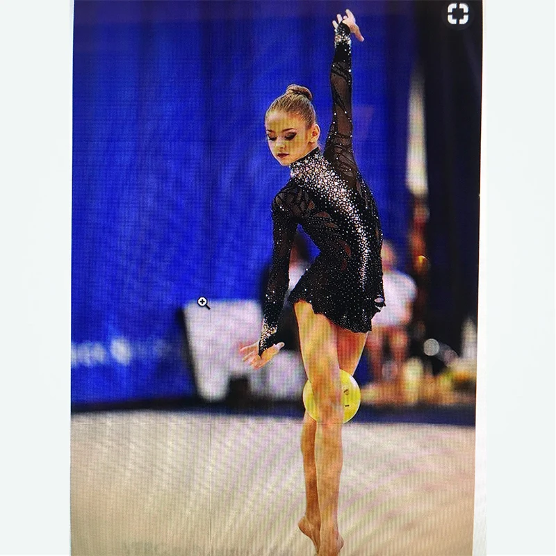 

RUBU WinterWomen Crystal Ice Skating Dress Skating Dance Costume Skirt Black Long Sleeve Girl Spandex Gymnastics Leotard