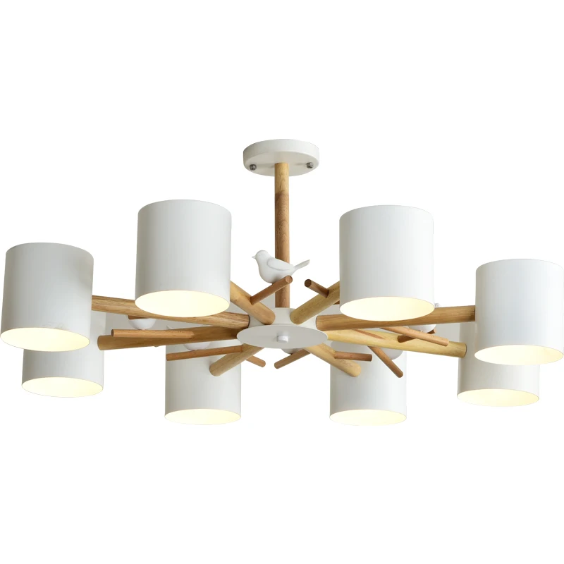 BOTIMI Nordic 220V Birds Chandelier With Metal Lampshade For Living Room Modern Wooden Bedroom Chandeliers