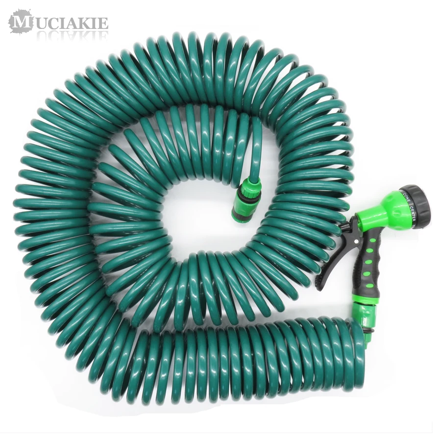 

MUCIAKIE 30M (100FT) Coiled Hose with Garden Water Gun & 1/2'' 3/4'' Faucet Connecter Self Coil Hose Garden Outdoor Hose Kits