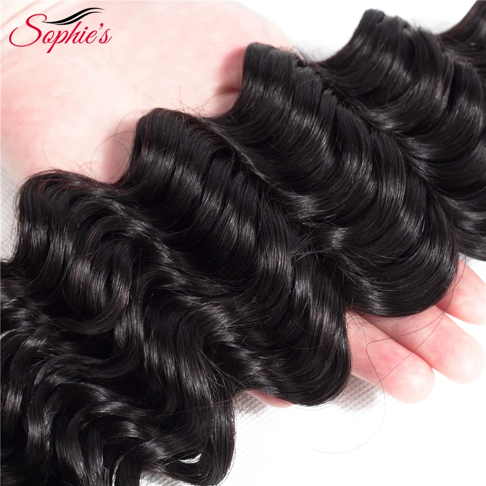 Sophie;s Hair Deep Wave Human Hair 4 Bundles  Non-Remy Hair Weaves Malaysian 8-26Inch Natural Color Extensions