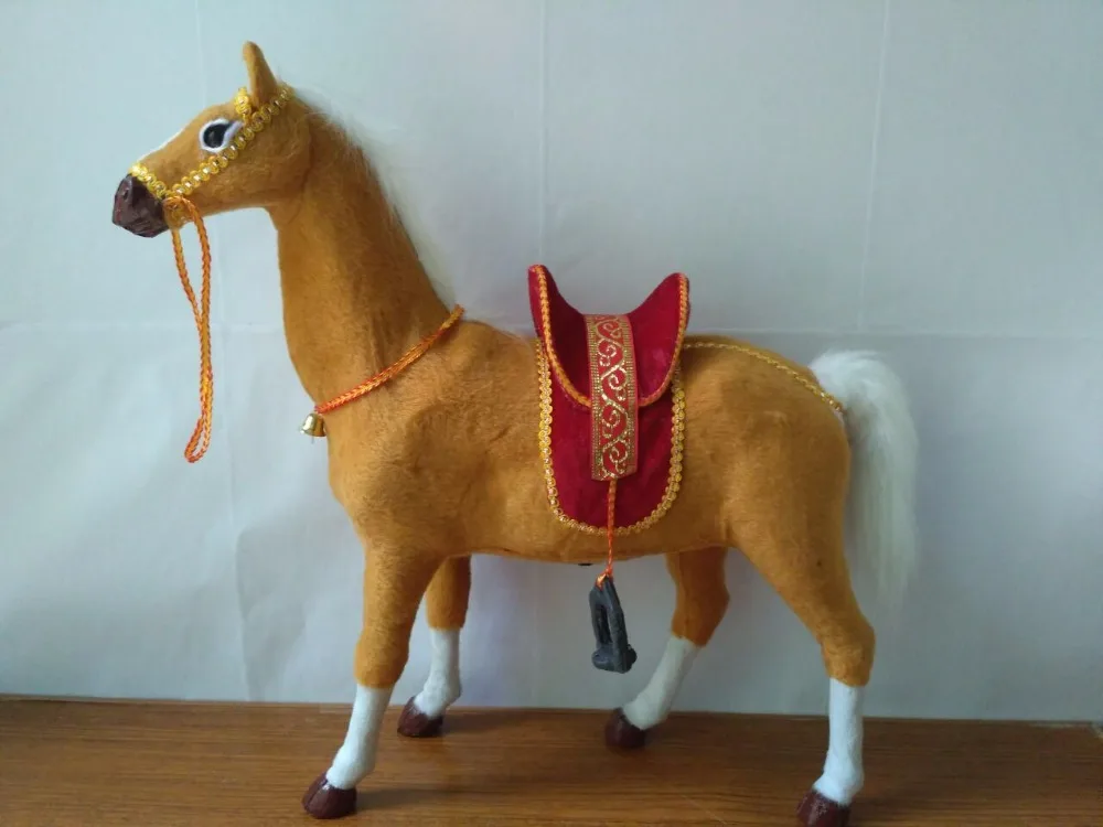 Large 45x46cm Yellow Horse Simulation Model Polyethylene & Furs Home Decoration Gift Realistic Animal Figurine D1918