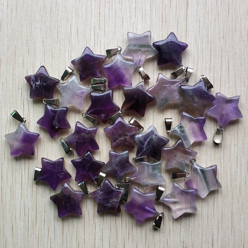 Wholesale 30pcs/lot good quality natural amethyst stone star shape pendants charms for jewelry Accessories making  free shipping