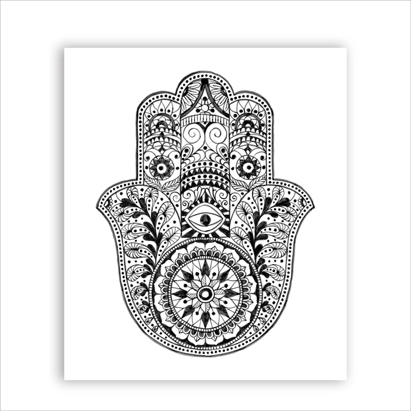 Hand Drawn Ornate Amulet Hamsa Hand Of Fatima Art Print Wall Picture ,  Hamsa Hand Canvas Painting Poster Arab Home Decor