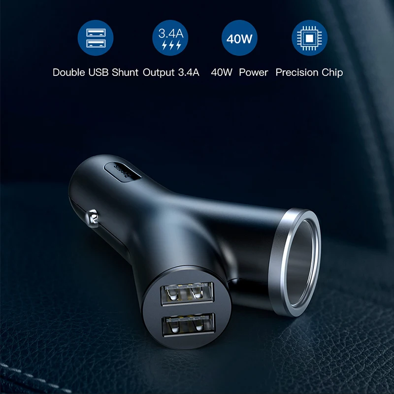 Baseus 3.4A Car Charger Dual USB Car Charging For iPhone XS Max X Samsung Fast Car Charger USB Charge Adapter For Phone In Car