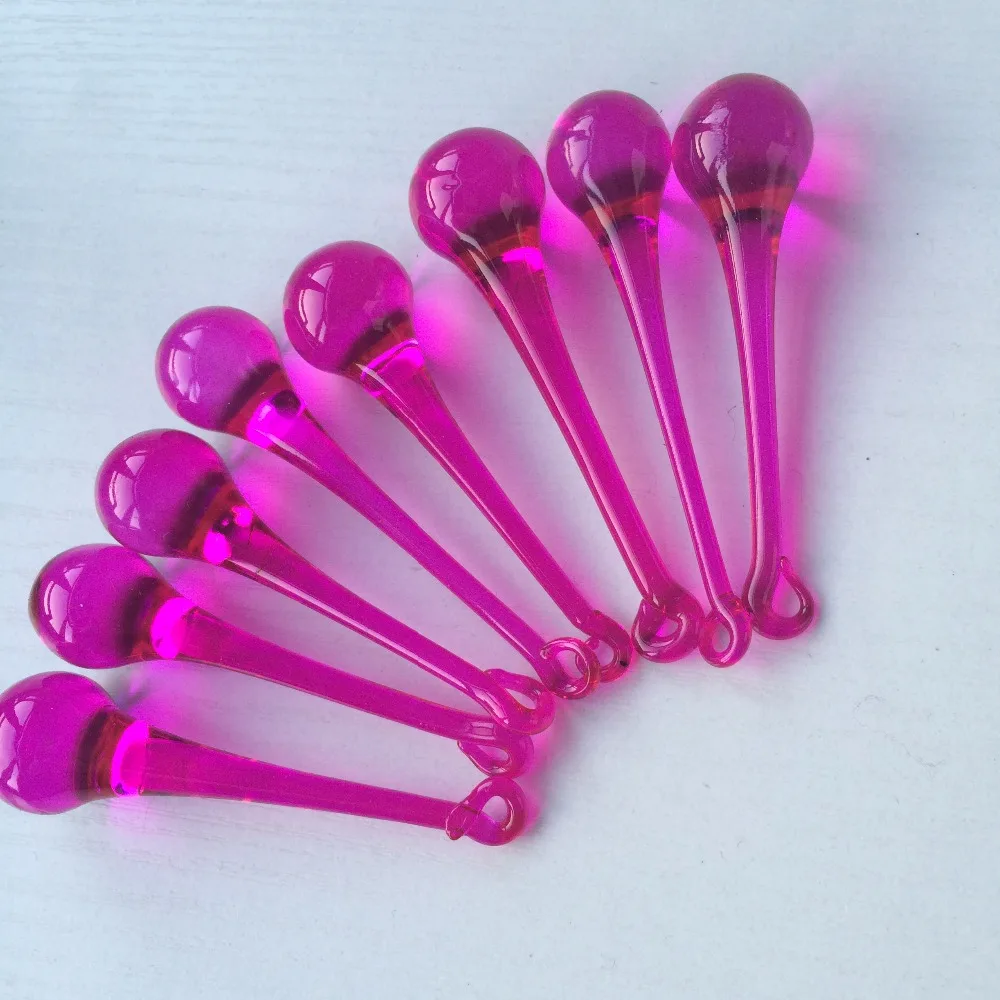 20x80mm 10pcs/Lot Fuchsia Glass Raindrop Pendants Home Bar Hanging Decoration Glass Chandelier Parts Christmas Tree Ornaments