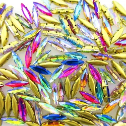 AB Colors Gold claw nice glass Crystal strass 4*15mm Navette Horse eye shape Sew on rhinestones garments bags accessories trim