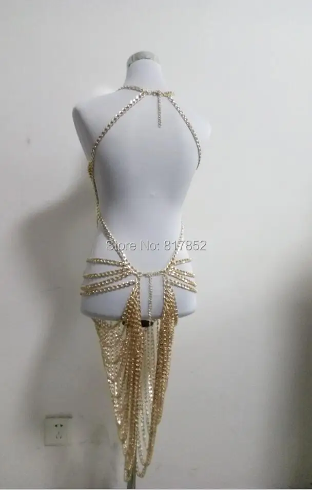 NEW STYLE FASHION WOMEN ROCK HARNESS Gold colour CHAINS UNIQUE DESIGN SEXY BRA DRESSING Chains JEWELRY 3 COLORS WRB10
