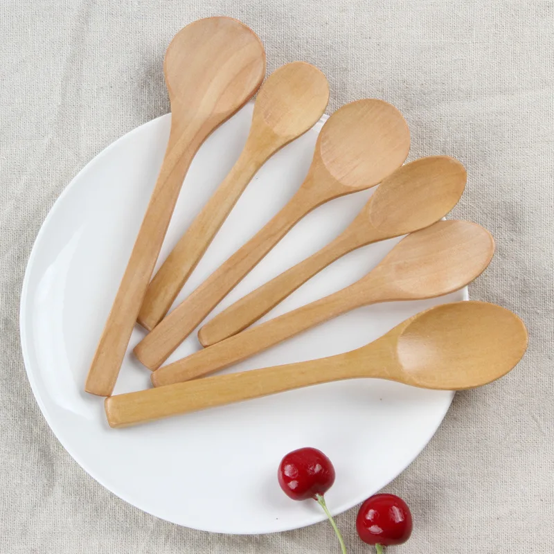 500Pcs/Lot 13/15/17cm Mini Wooden Spoon Kitchen Cooking Teaspoon Condiment Utensil Coffee Spoon Kids Ice Cream Tableware LZ1491