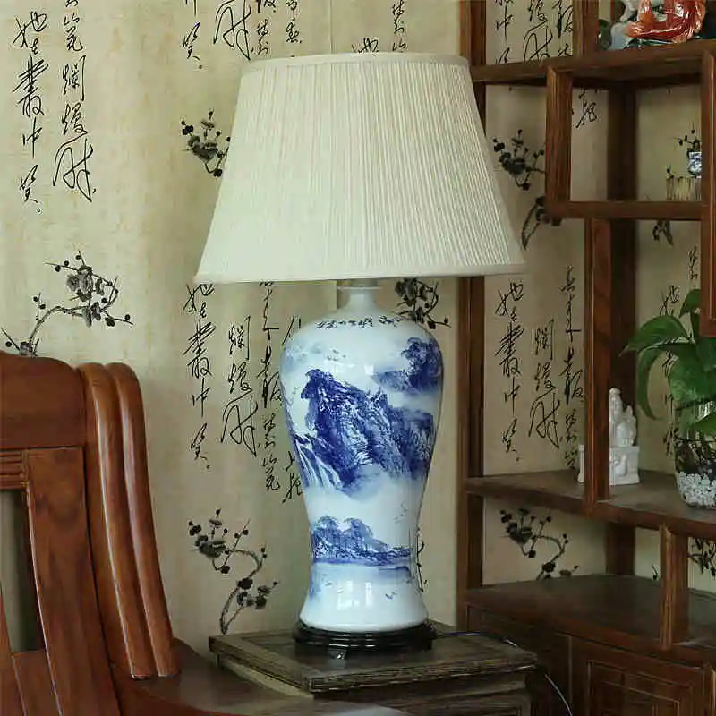 Vintage style porcelain ceramic desk table lamps for bedside chinese Blue and White Porcelain chinese porcelain table lamp