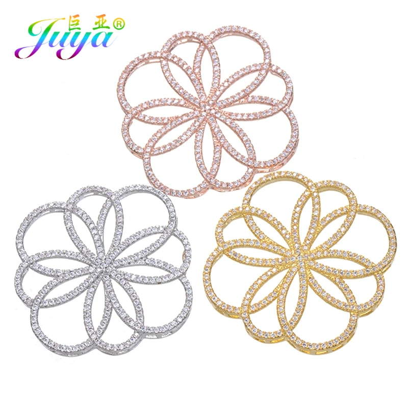 DIY Women Sweater Pearls Necklace Accessories Micro Pave Zircon Floating Flower Decoration Connectors Jewelry Making Supplies