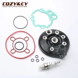 90cc Engine cylinder head & E6TC spark plug & cylinder head Gasket Set for minarelli BETA RK6 RR 50 ALU AM4 AM5 AM6 49mm 2T