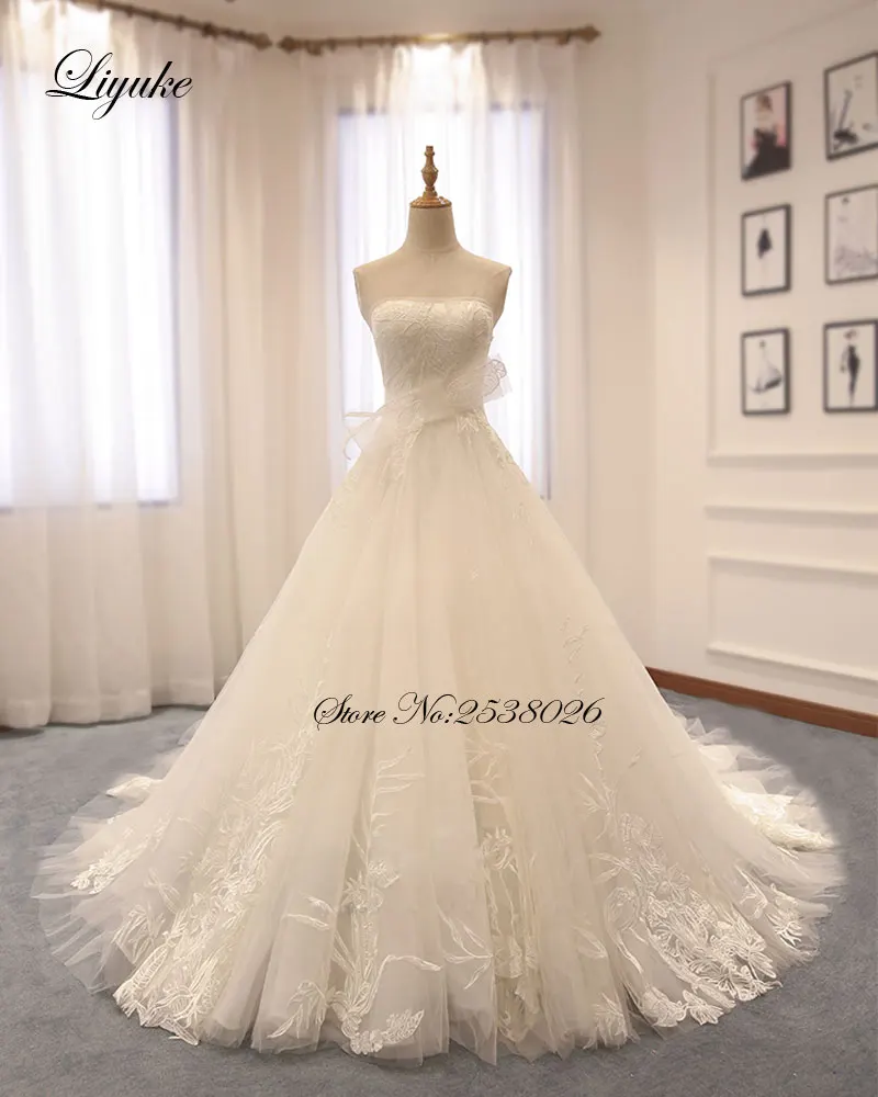 Vintage Embroidery Tulle A-Line Wedding Dress Beautiful Appliques Lace Up Back Court Train Bride Dress Vestido De Noiva  Liyuke