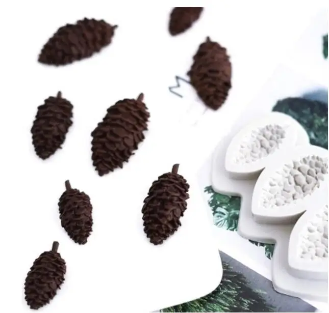 3 hole Pine cones Silicone mold fondant molds chocolate mould silicone fondant mold Candy Chocolate moulds soft clay resin Molds