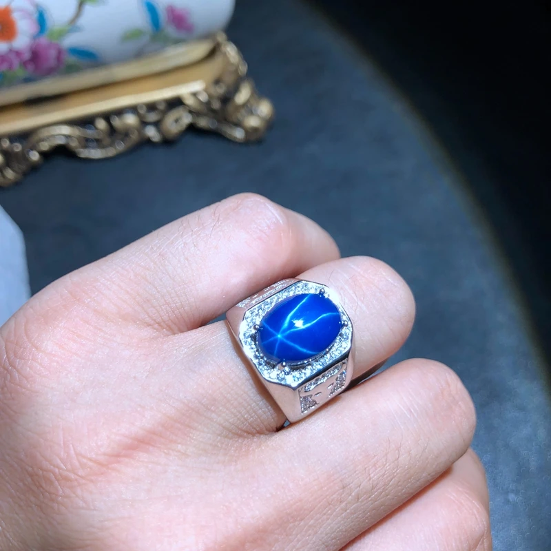 

big sale bull shape blue star sapphire gemstone ring man silver man ring real 925 sterling silver birthday gift muscular power