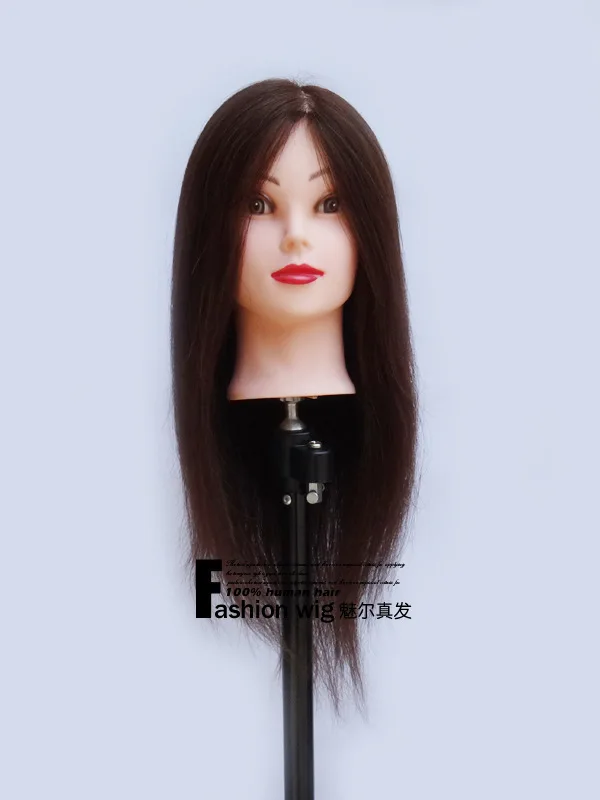 Free Shipping Mannequin Head With Clamp 100% Real Human Hair Mannequin Brown Long Hair Hairdressing Cutting Training