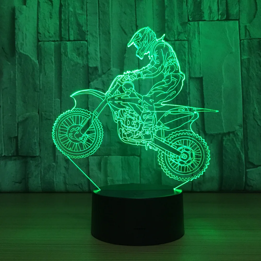 3D rower motocrossowy lampki nocne nowość 3D lampa stołowa USB 7 kolorów czujnik dotykowy lampa biurkowa jako nagrody świąteczne prezenty dla faceta sportowego