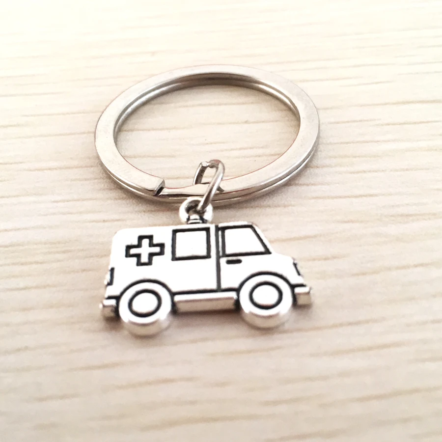 1 Piece Fashion Jewelry Drive Safe Car Keyring Ambulance Pendant Nurse Keychain For Doctor Nurse Friends Alloy Gift Key Chain