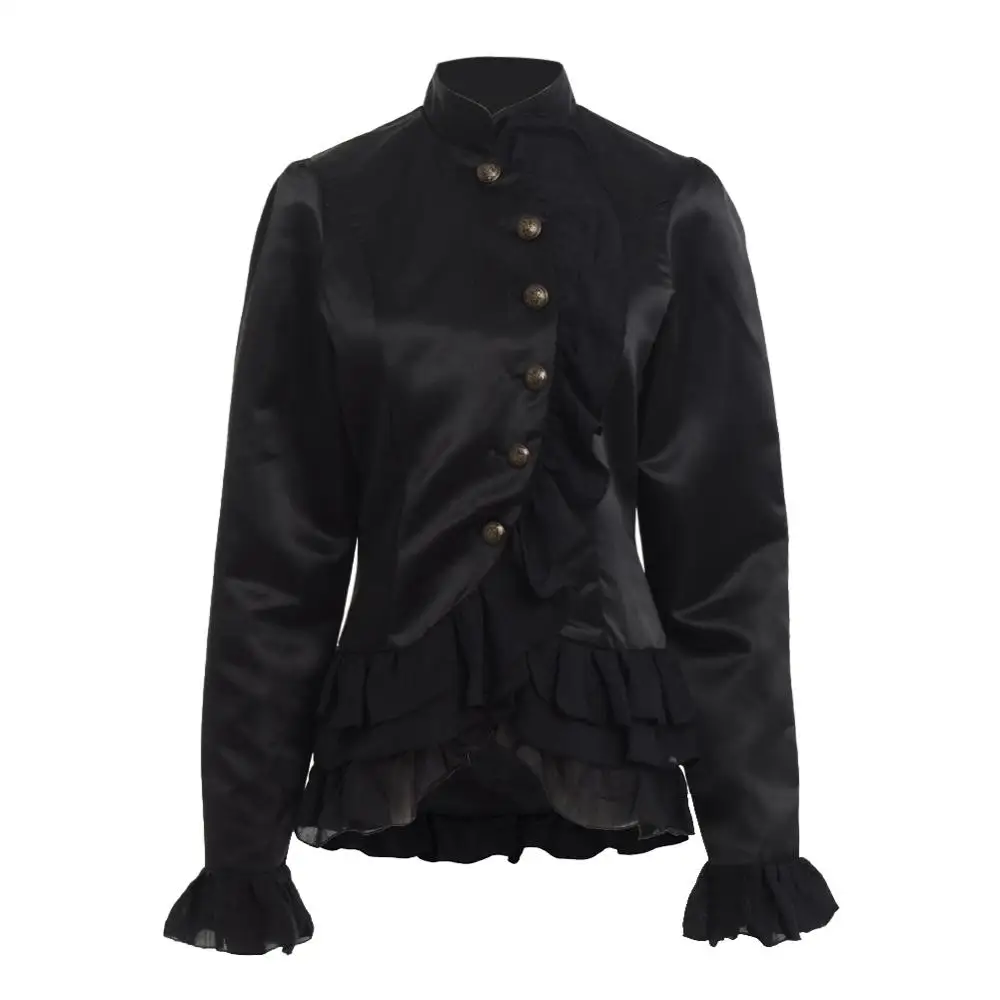 Victorian Blouse Victorian Retro Women Gothic Vintage Style Opera Sleeve Stand Collar Black Shirt Tops