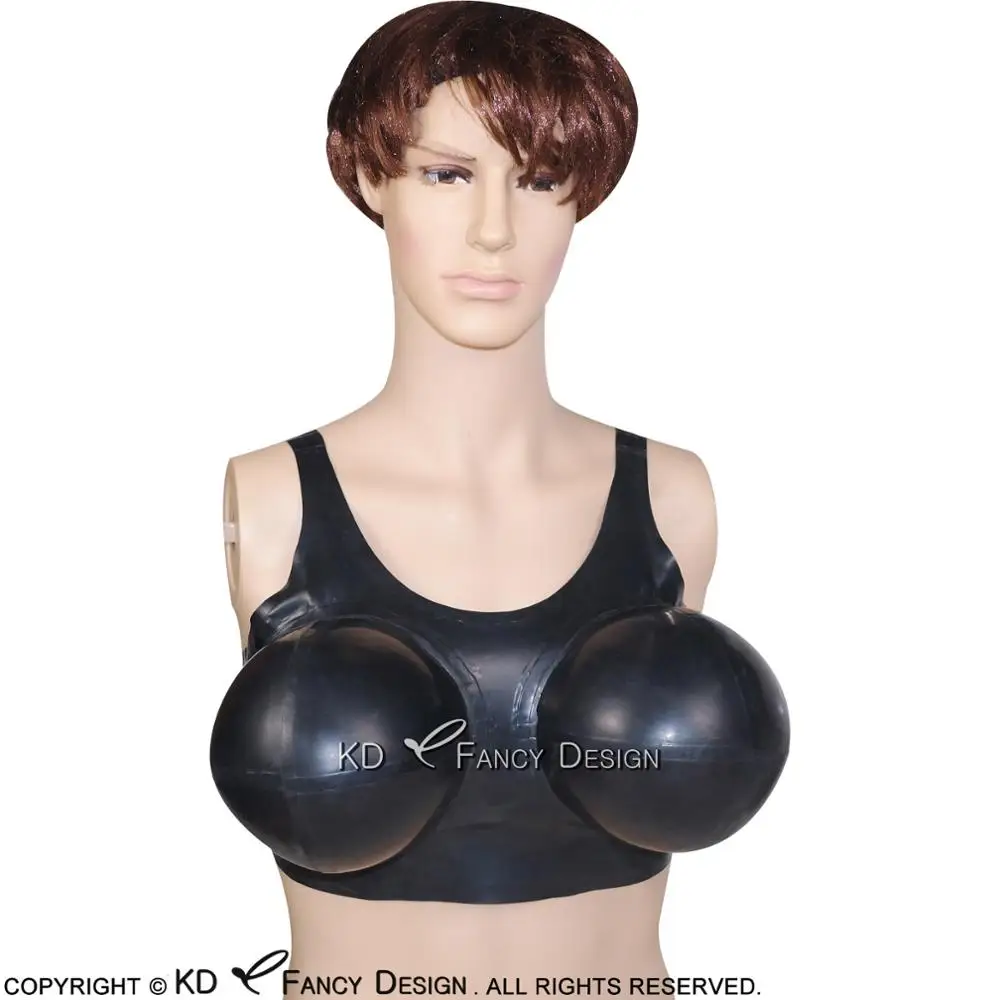 Black Sexy Latex Bra With Inflatable Busts Breasts Rubber Crop Top Lingerie Brassieres 0002