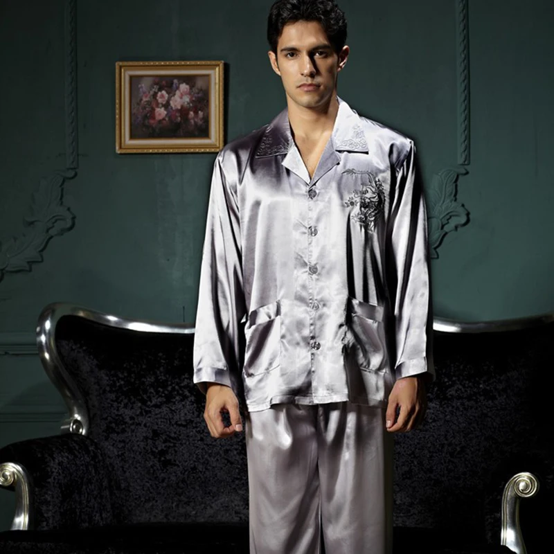 XIFENNI-Pijama bordado de manga larga para hombre, Conjunto de pijama Sexy de seda satinada, conjuntos de salón, tendencia popular, 3313
