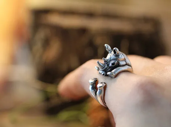 Newest Retro Animal Rhino Ring Adjustable Free Size Antique Silver vintage ring for women men