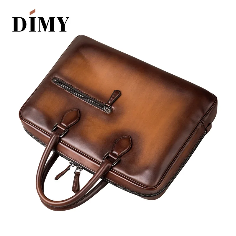 Luxury handcrafted Italian leather Briefcase Messenger Bag Shoulder handbag hand patina Laptop Business Case Travel bag For Men