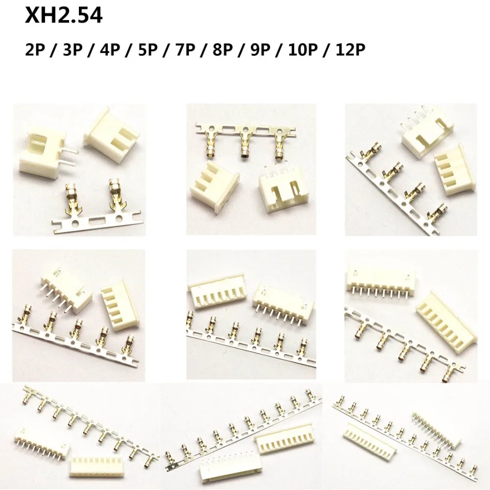 100pcs/lots 2 3 4 5 7 8 9 10 12 Pins Connector for PCB Car  XH 2.54mm Kit Header + Housing + Pin Terminal